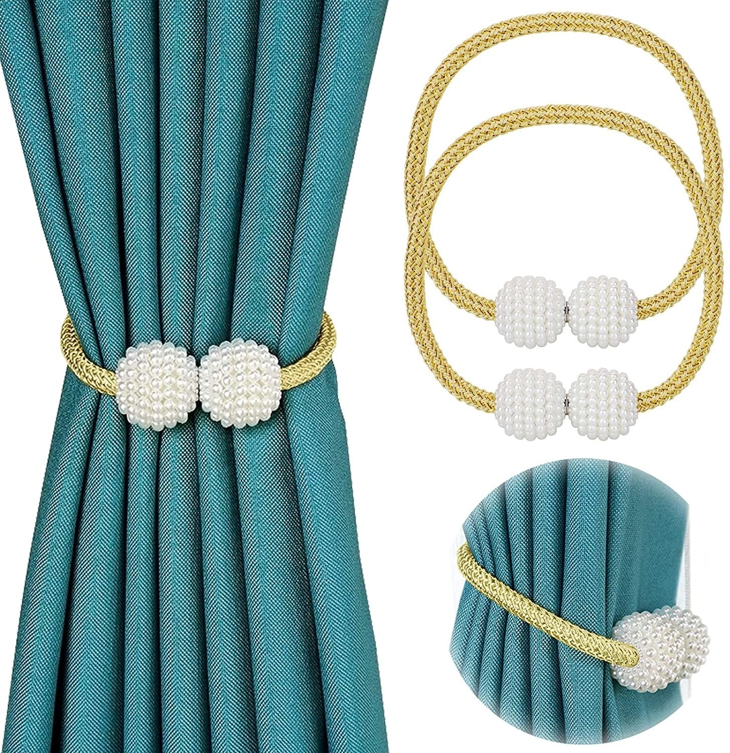 2 Pcs Curtain Tieback Rope with Strong Pearl Clasp